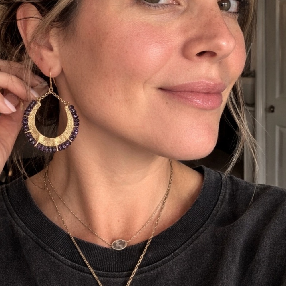 Boho Gold Tone Genuine Amethyst Hoop Earrings – EUC - Picture 10 of 11